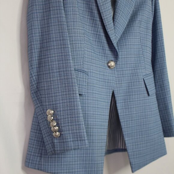 Veronica Beard Women's Blue Plaid Long and Lean Dickey Jacket Blazer Size 0 - Picture 8 of 15